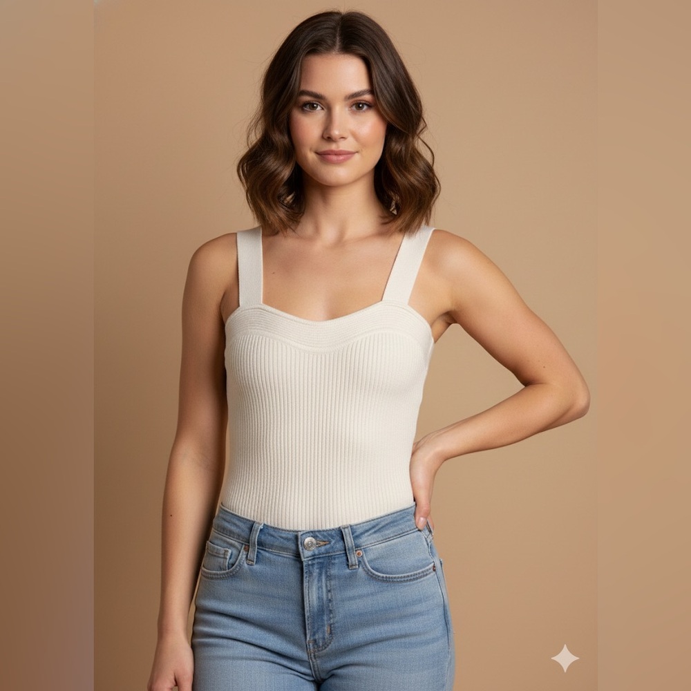 Abercrombie & Fitch Wide Strap Sweetheart Sweater Bodysuit White Small